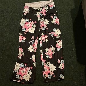 Floral Women's Casual Pants - Black and Pink